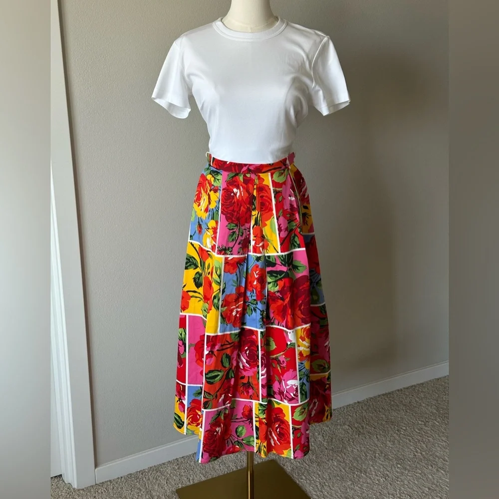 NWT New York & Company Floral Patchwork Boho Colorful Midi Skirt - L